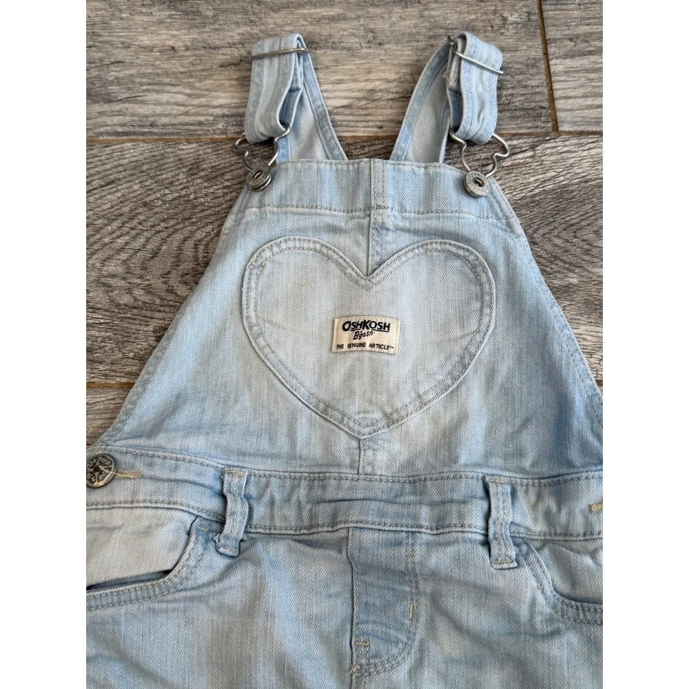 OshKosh B'gosh Denim Overall Dress‎ Skirt Kids 4T Heart Girls 4 Toddler Bibs